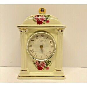 Formalities Baum Bros Victorian Rose Porcelain Clock Gold Trim - Vintage